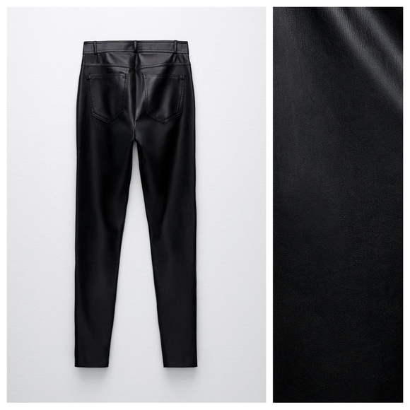 NWT. Zara Black Faux Leather High-waist Leggings. Size M, L. - Picture 6 of 12